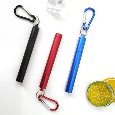 1 Set Reusable Telescopic Straw Set Portable Stainless Steel Easy To Clean Straw With Carry Case - Korvel