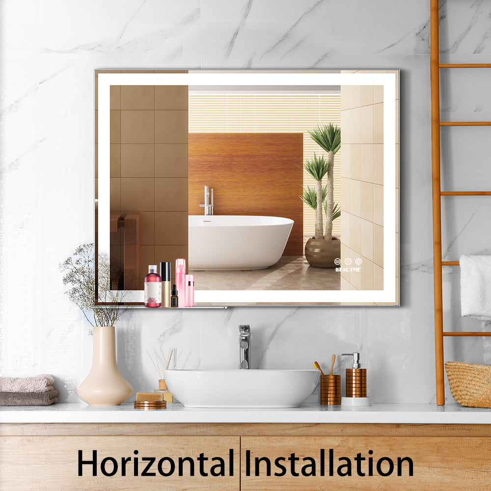 48x24 inch LED bathroom makeup mirror wall mounted adjustable light anti fog touch switch with memory intelligent large bathroom - Korvel