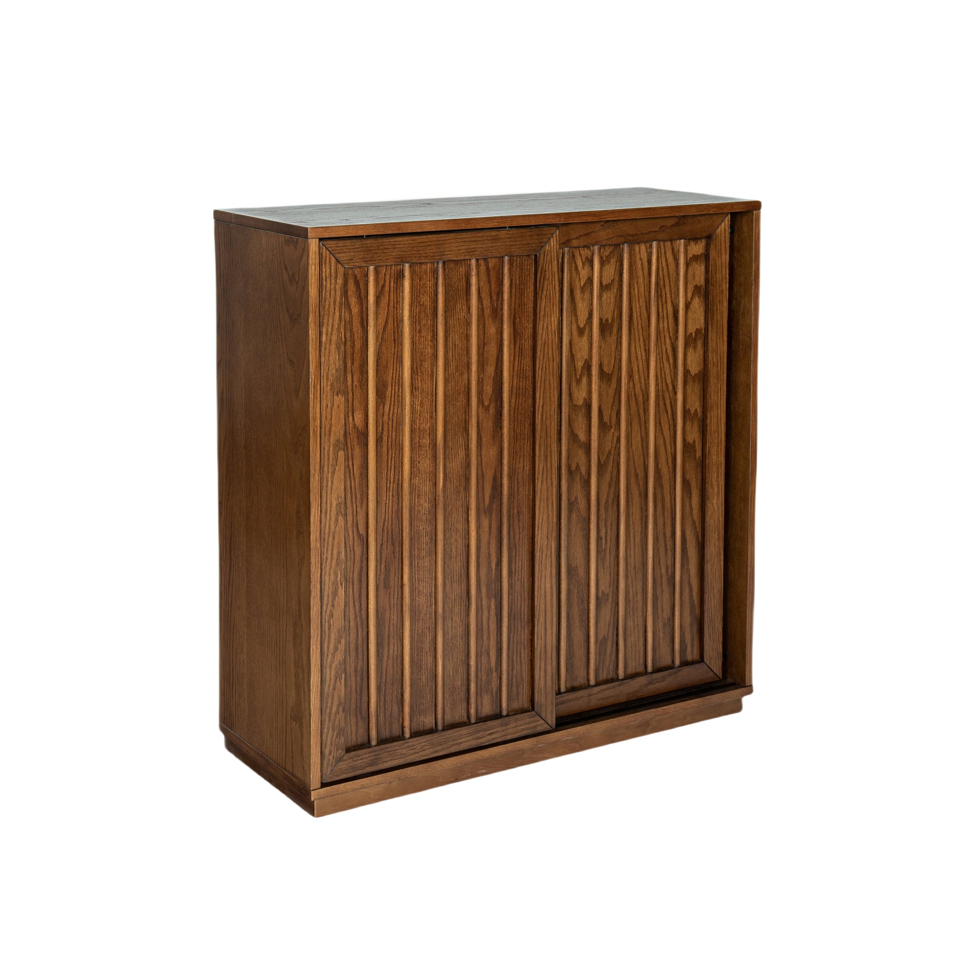 Medieval side panel with 2 sliding doors and solid wood decorative strips, storage cabinet - Korvel