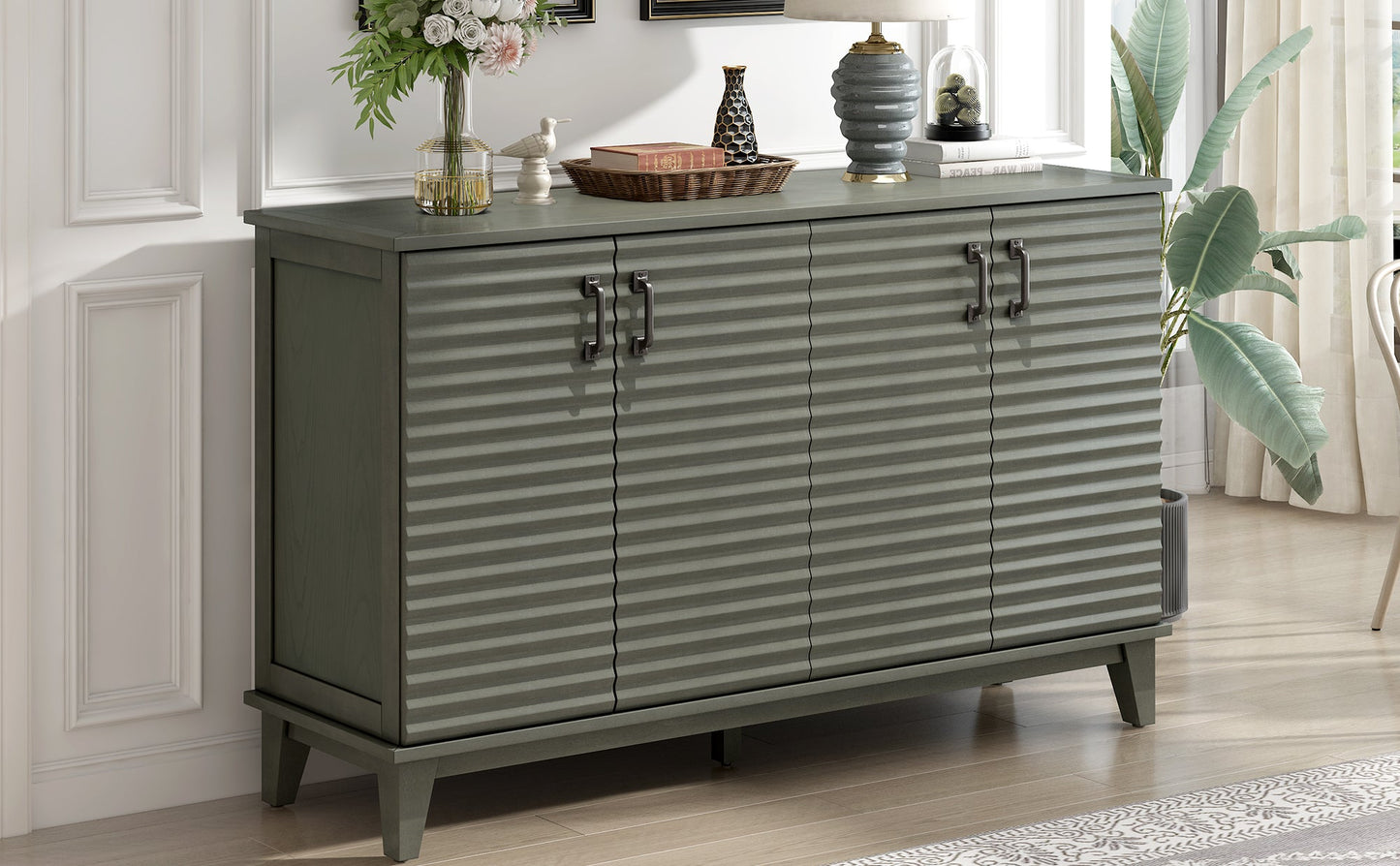 Buffet de rangement TREXM gris antique à 4 portes avec étagères réglables