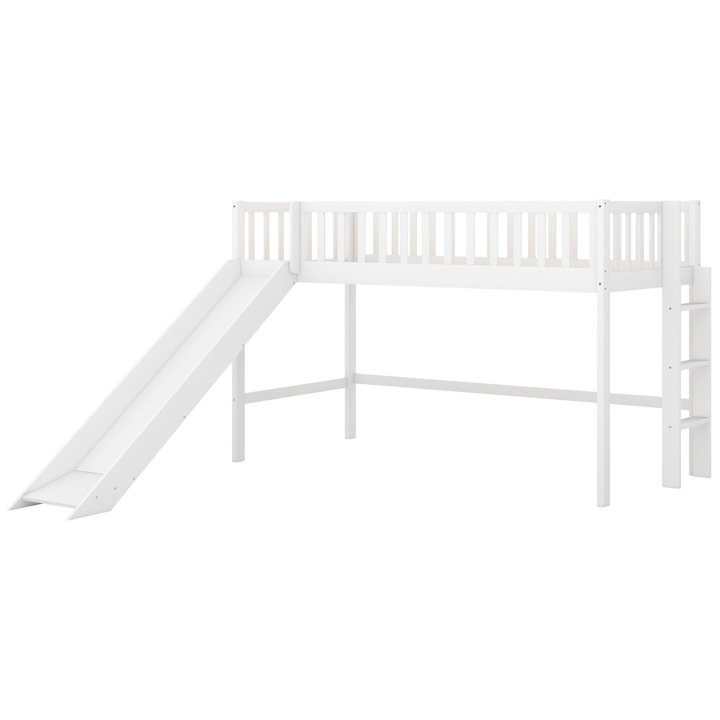 Twin Size Low Loft Bed with Ladder and Slide White - Korvel