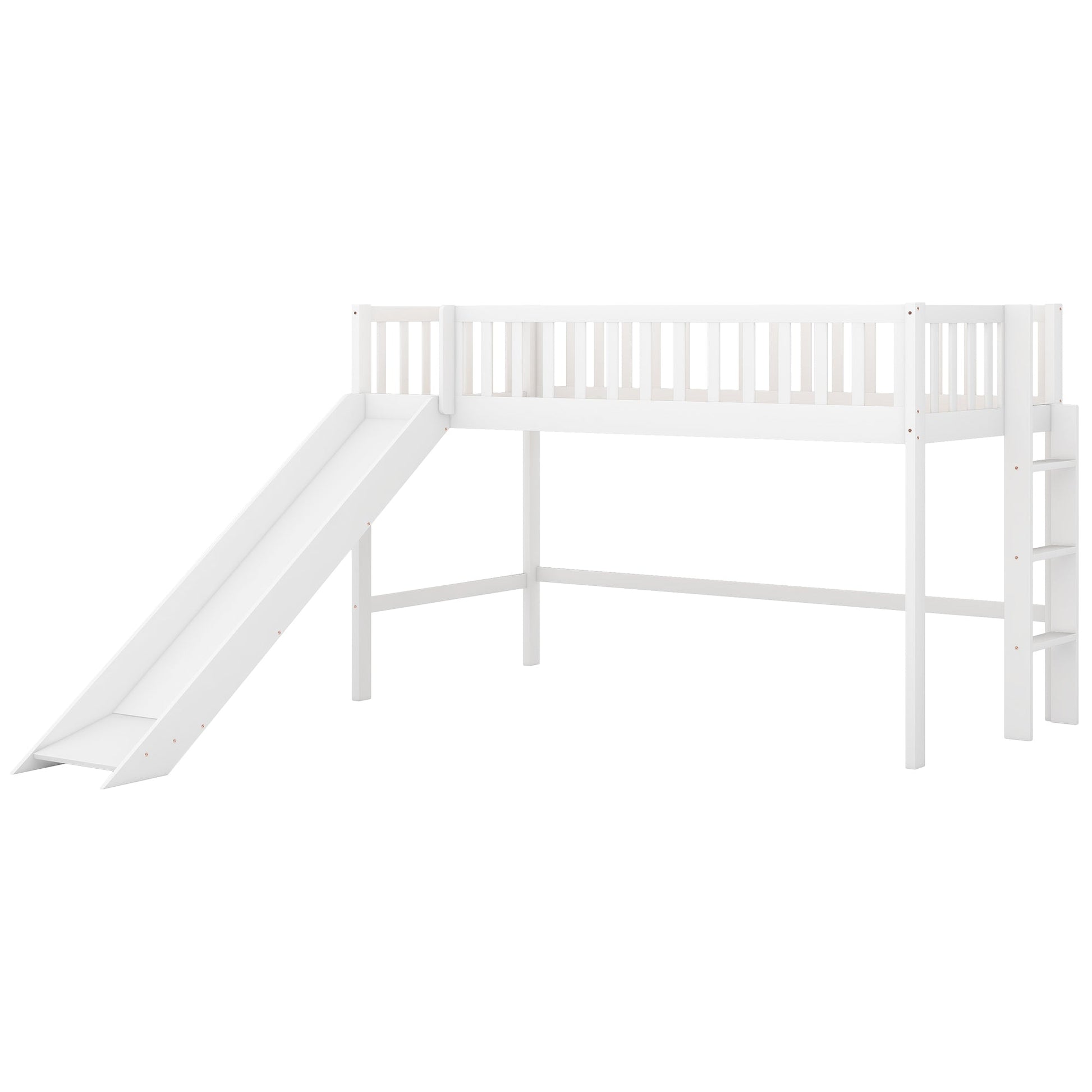 Twin Size Low Loft Bed with Ladder and Slide White - Korvel