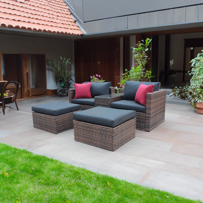 5 Pieces Outdoor Patio Garden Brown Wicker Sectional Conversation Sofa Set - Korvel
