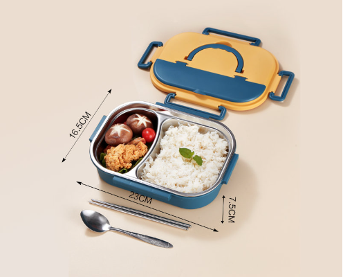 Stylish, simple, portable, large capacity 304 stainless steel two-compartment lunch box with bowl lunch box - Korvel