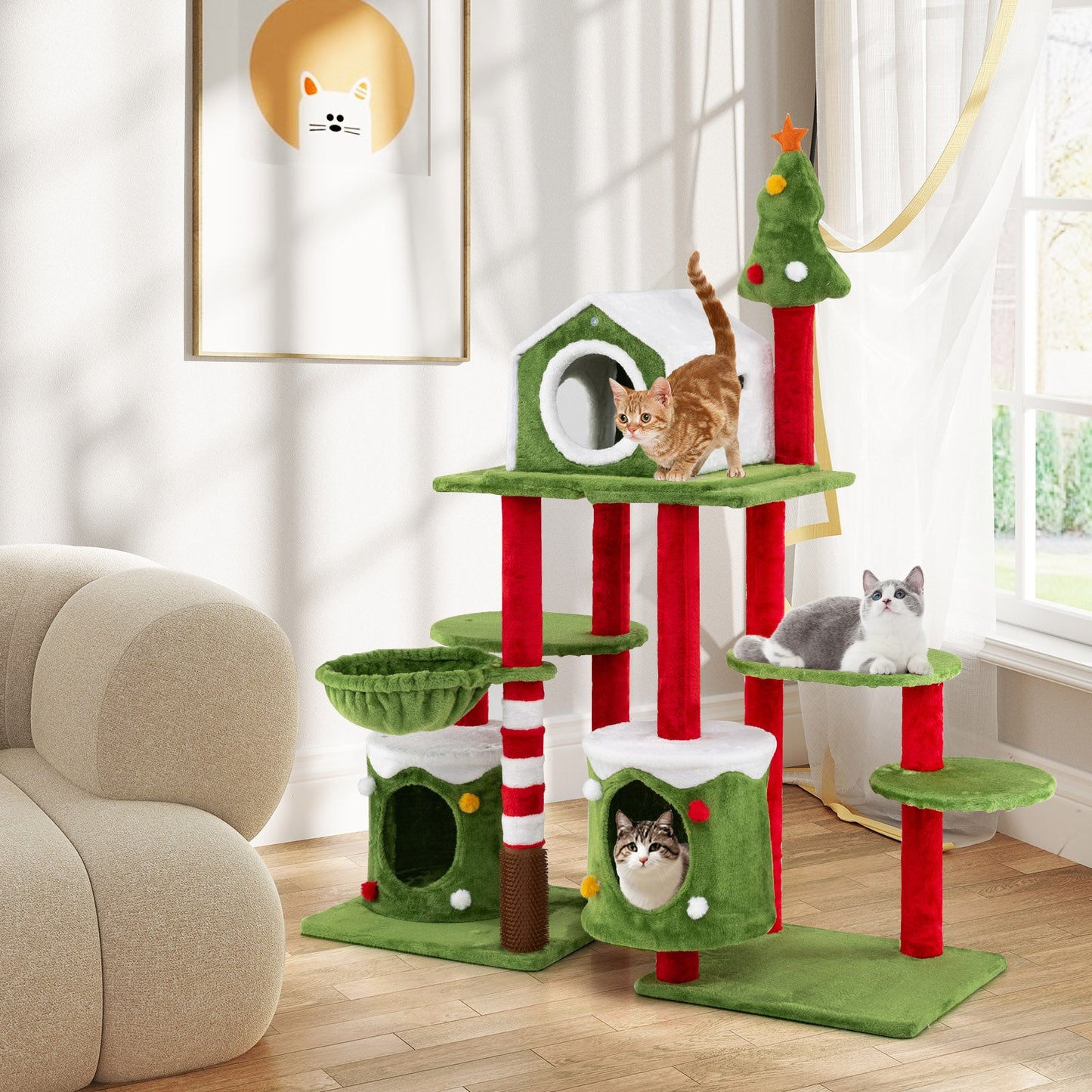 Arbre à chat multi-niveaux de 58 pouces de hauteur avec condos
