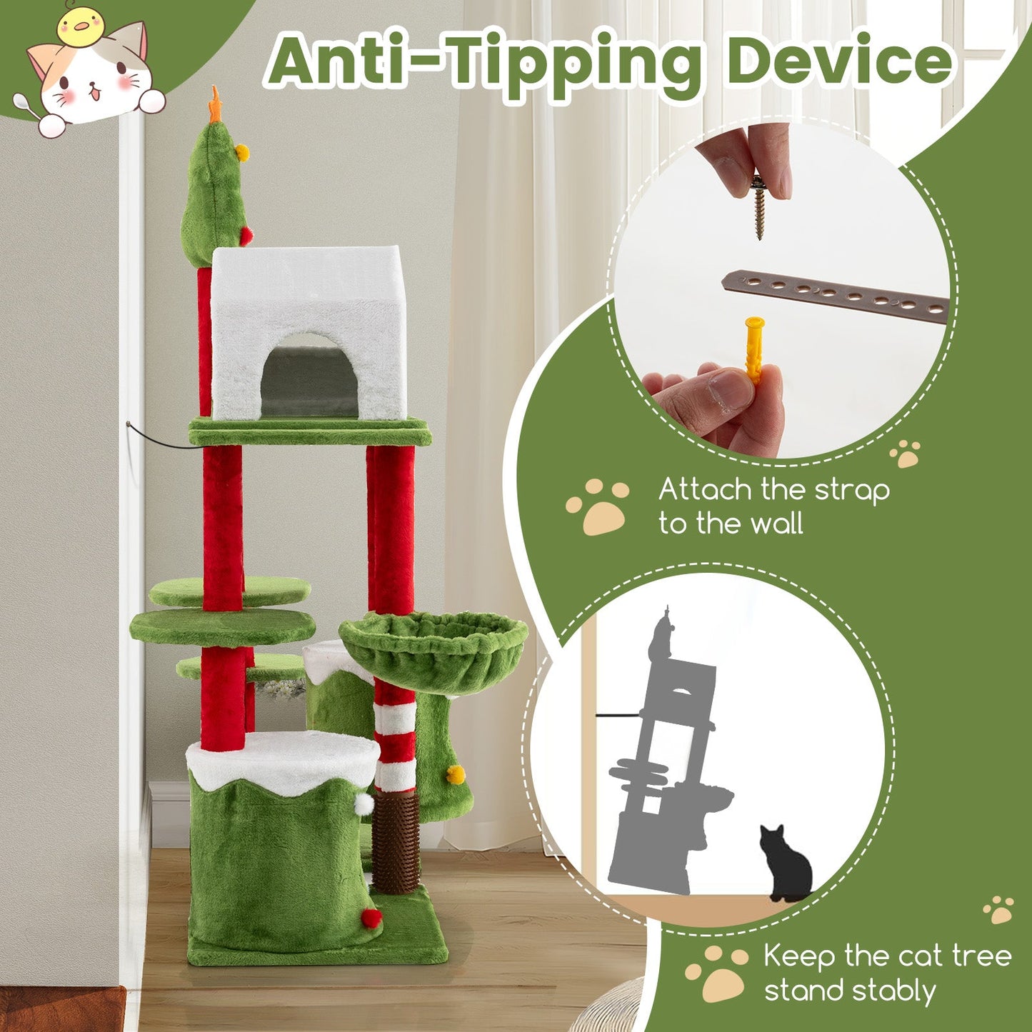 Arbre à chat multi-niveaux de 58 pouces de hauteur avec condos