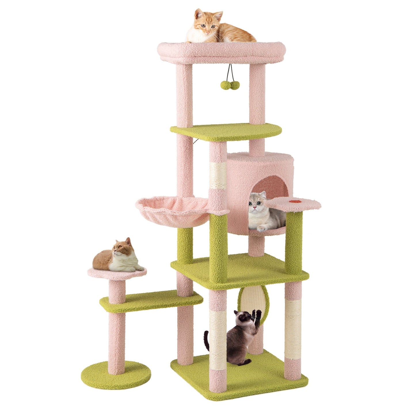 Arbre à chat floral de 58 pouces - Tour multi-niveaux premium en rose