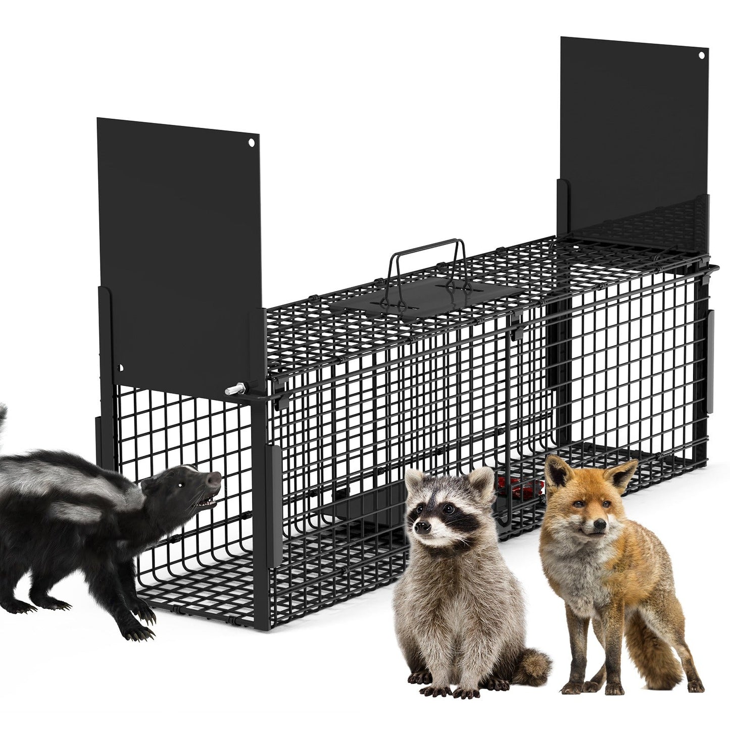 Trampa de Jaula para Animales Vivos de 40 pulgadas con 2 Puertas para Animales de Hasta 18lbs