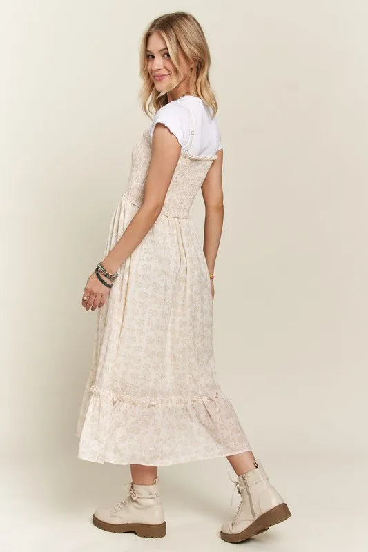 Summer Smocked Floral Ruffled Hem Cami Dress