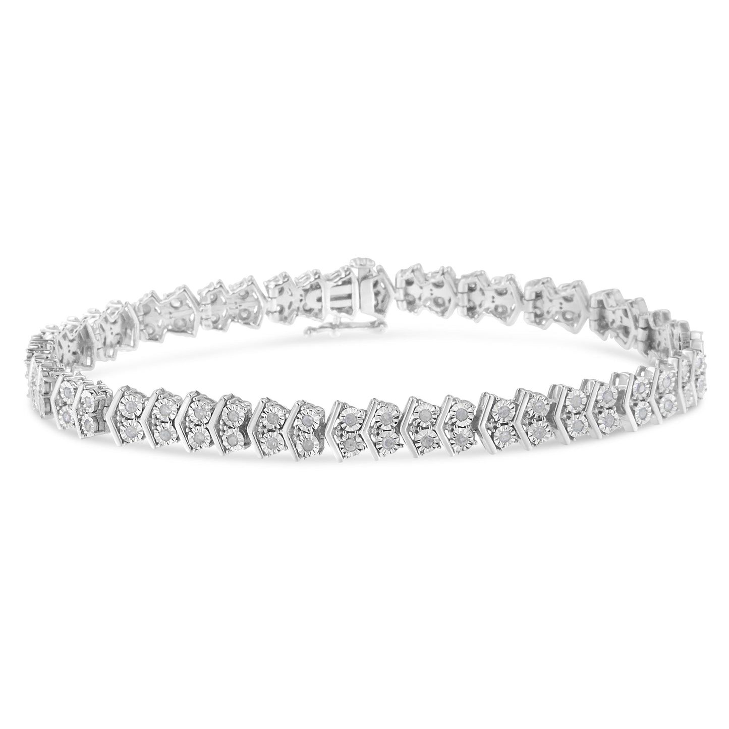 Bracelet de tennis Chevron 2 pierres en argent sterling .925 1,0 Cttw - 7"