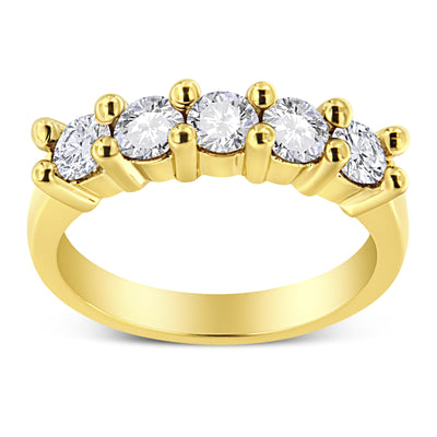 Bague en argent sterling plaqué or jaune 14K avec 1,0 carat de diamants en 5 pierres - Taille 7