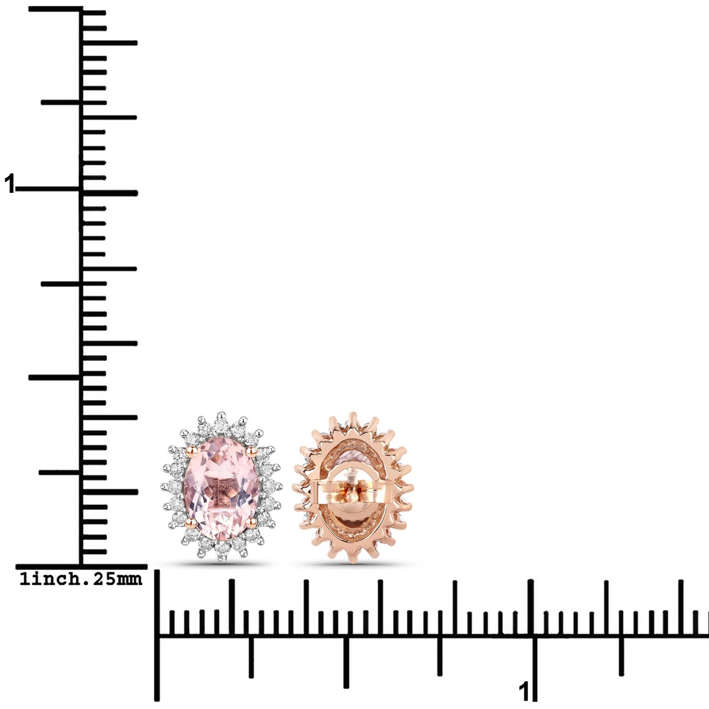 1.61 Carat Genuine Morganite and White Diamond Halo Earrings