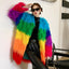 Contrast-Color Plush Patchwork Overcoat