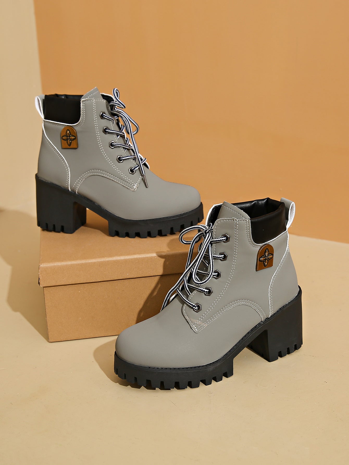 Chunky Heel Plus Size Martin Boots - Fashionable All-Match Style