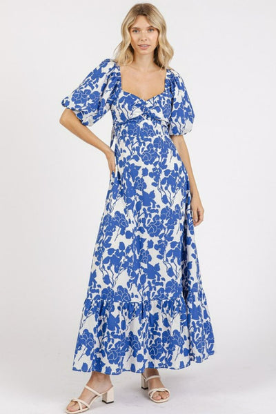 Charming Summer Floral Puff Sleeve Dress with Cutout Back – A Unique Blend of Elegance and Playfulness - Korvel