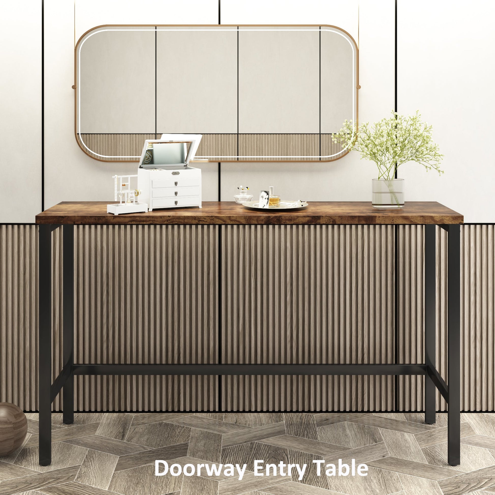 TOPMAX Counter Height Extra Long Dining Table Set with 3 Stools Pub Kitchen Set Side Table with Footrest Brown - Korvel