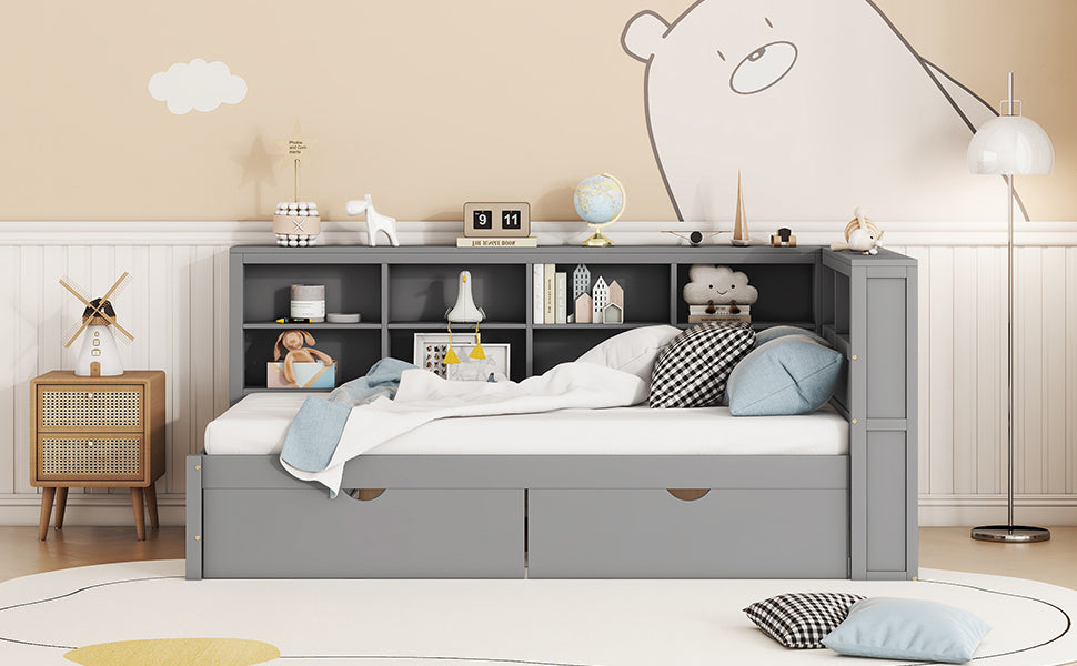 Wooden Twin Size Daybed with Storage and USB Ports - Grey