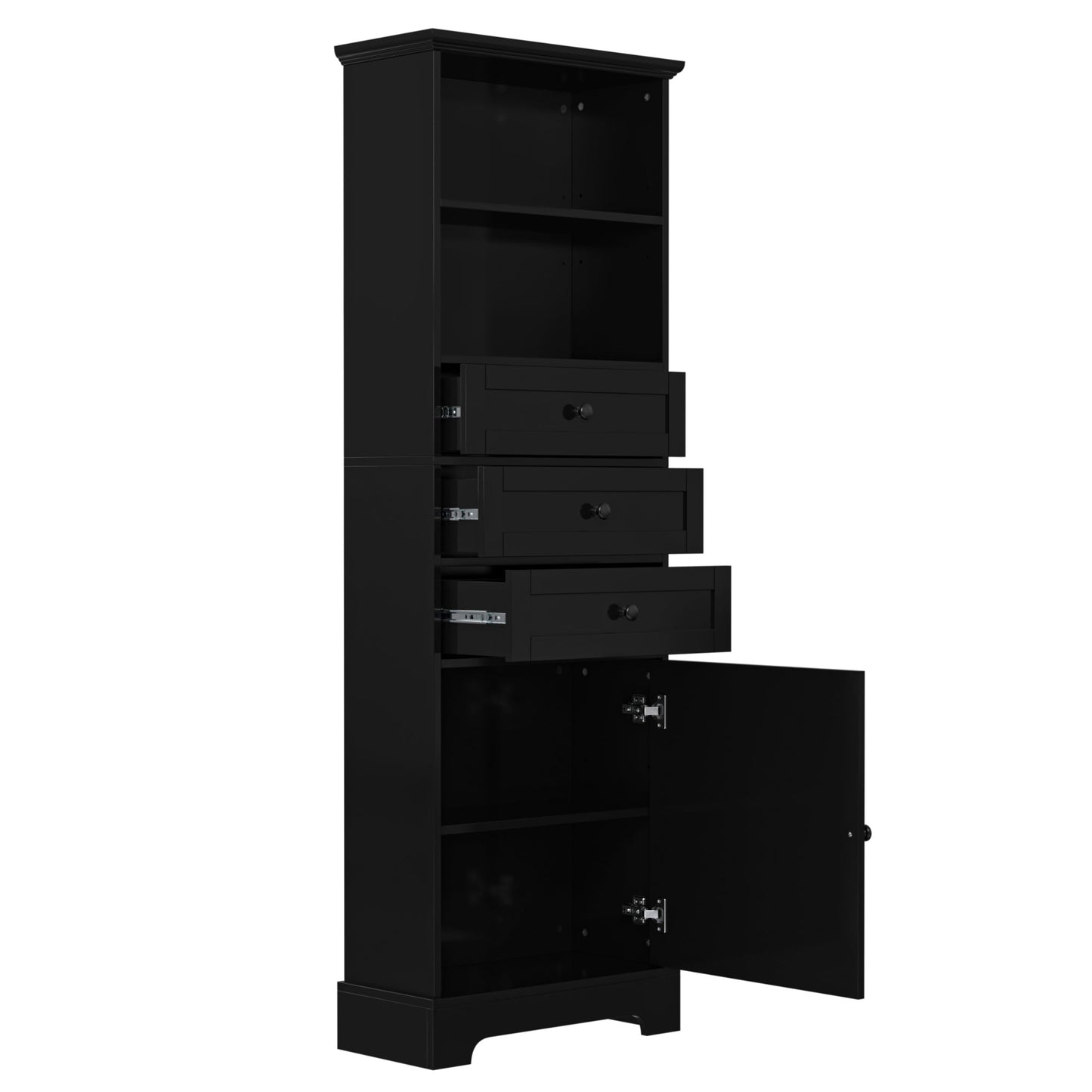 Elegant Black High Storage Cabinet with 3 Drawers