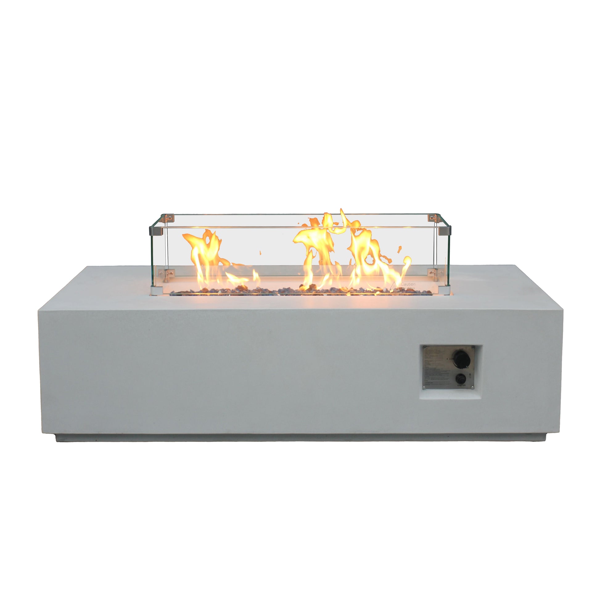 52 Inch Outdoor Concrete Propane gas rectangle Fire Pit table in Antique white color - Korvel