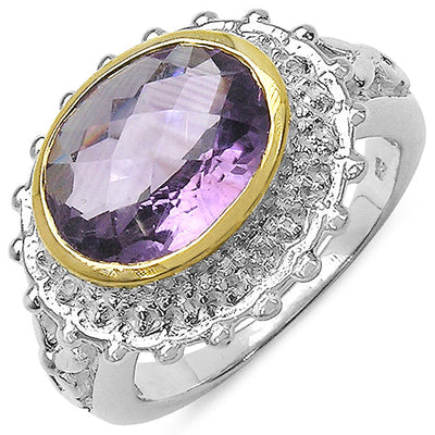 Two Tone Plated 4.36 Carat Amethyst & White Topaz Ring