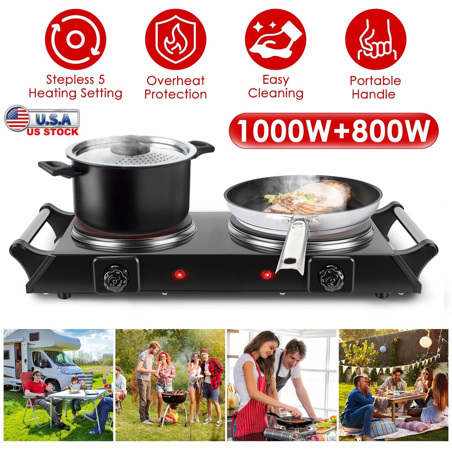 Placa Calentadora Portátil Doble de 1800W