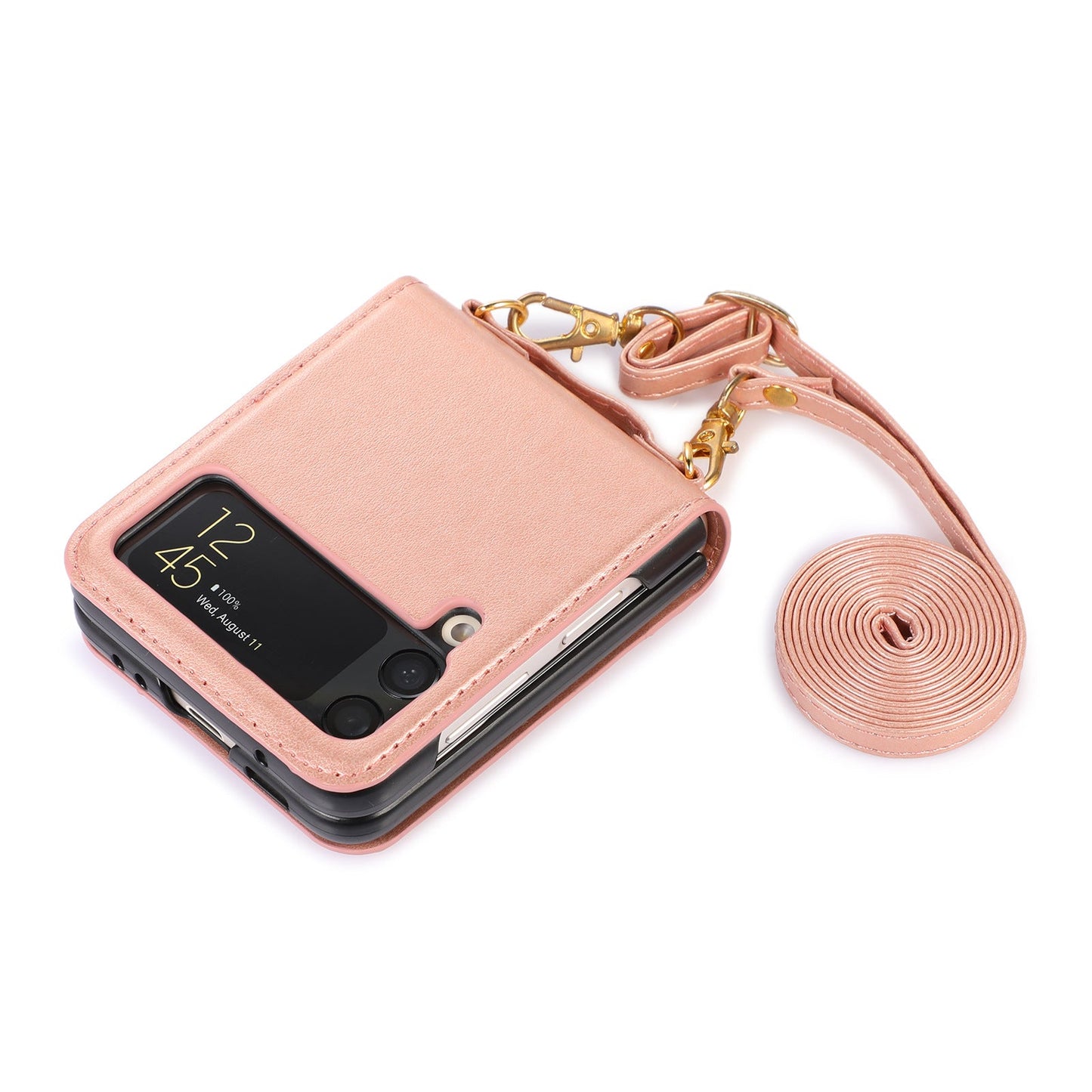 New Samsung Z Flip5 Folding Screen Phone Case with Diagonal Span Galaxy Z Flip4 Card Insertion Protective Cover - Korvel