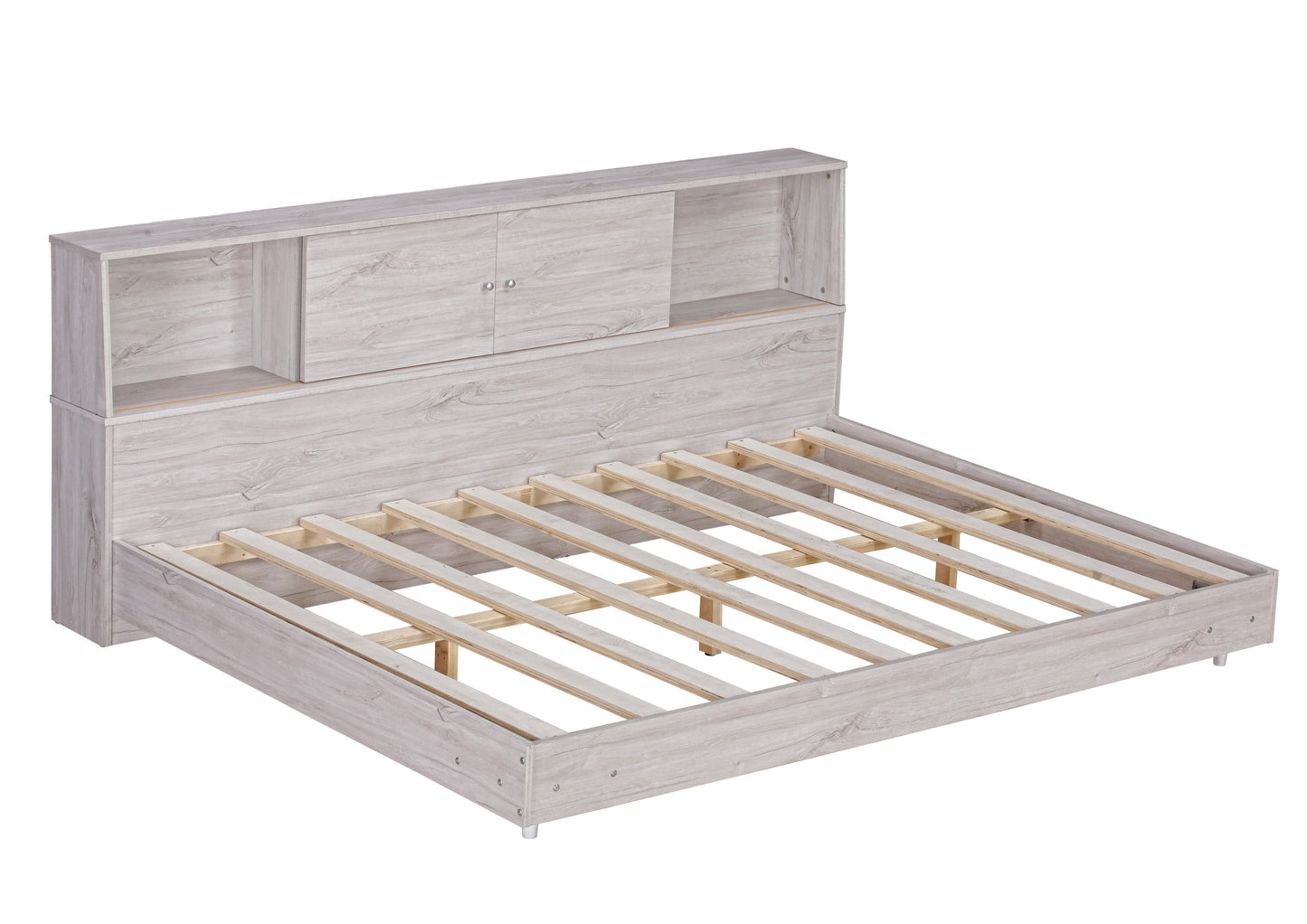 Full Size Daybed Frame with Storage Bookcases - White Oak