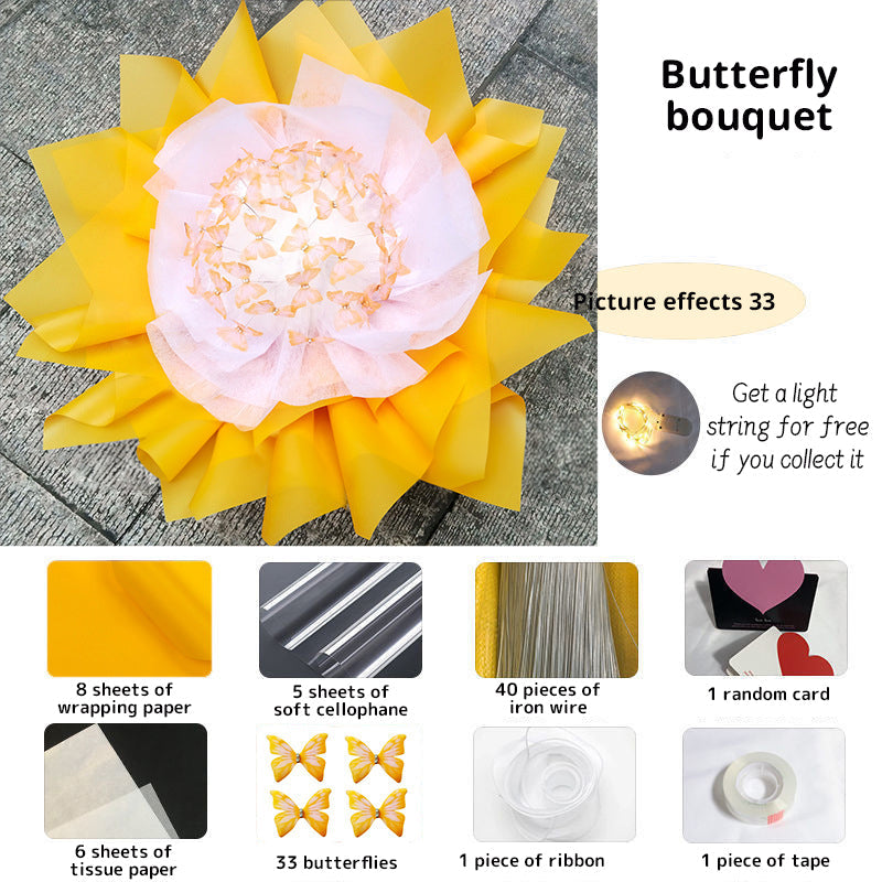 New DIY Butterfly Bouquets Handmade Butterfly Flower Material Package Bouquet with Light String Wedding Decor Gift for Girlfrien - Korvel