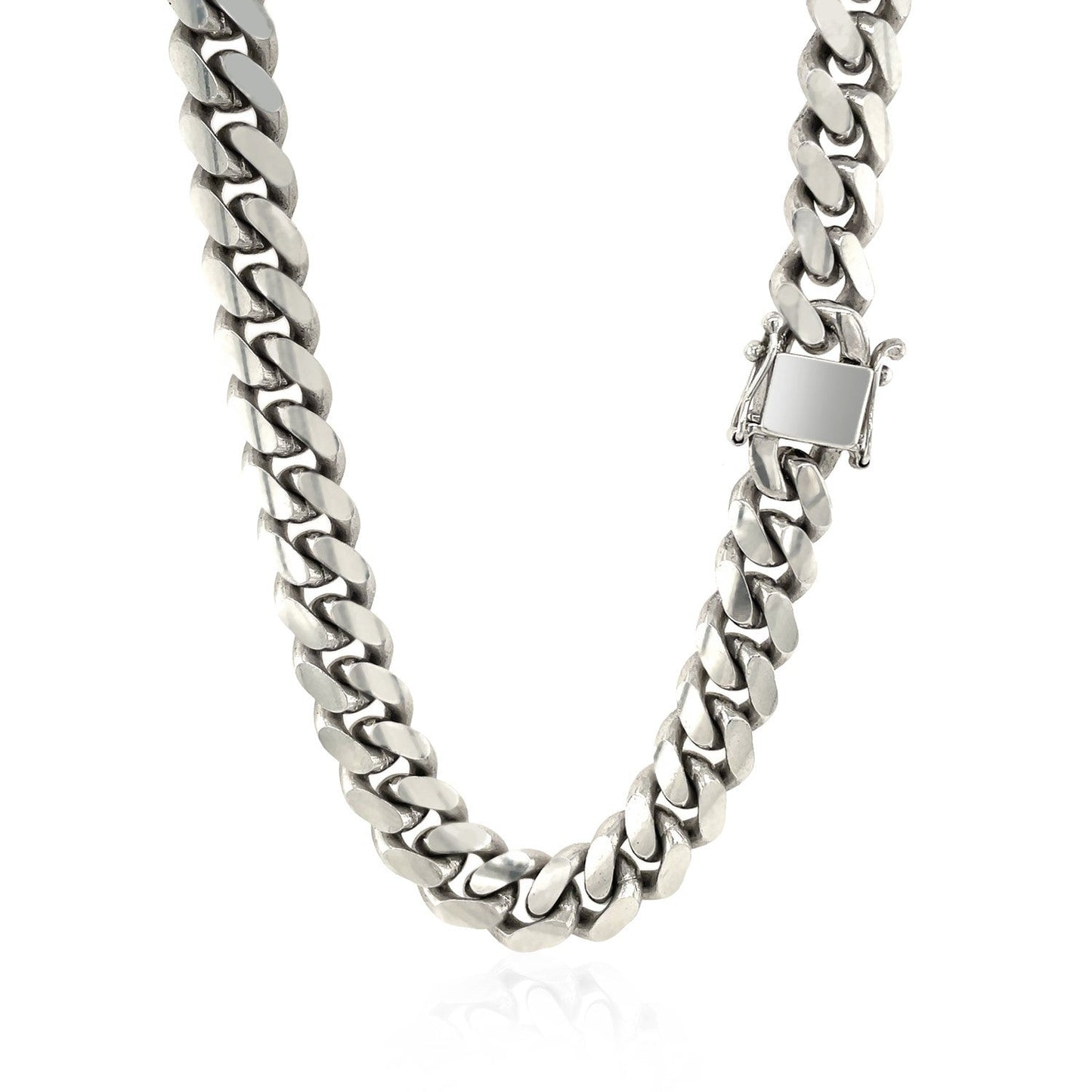 Chaîne Miami Cuban en argent sterling plaqué rhodium 9,8 mm