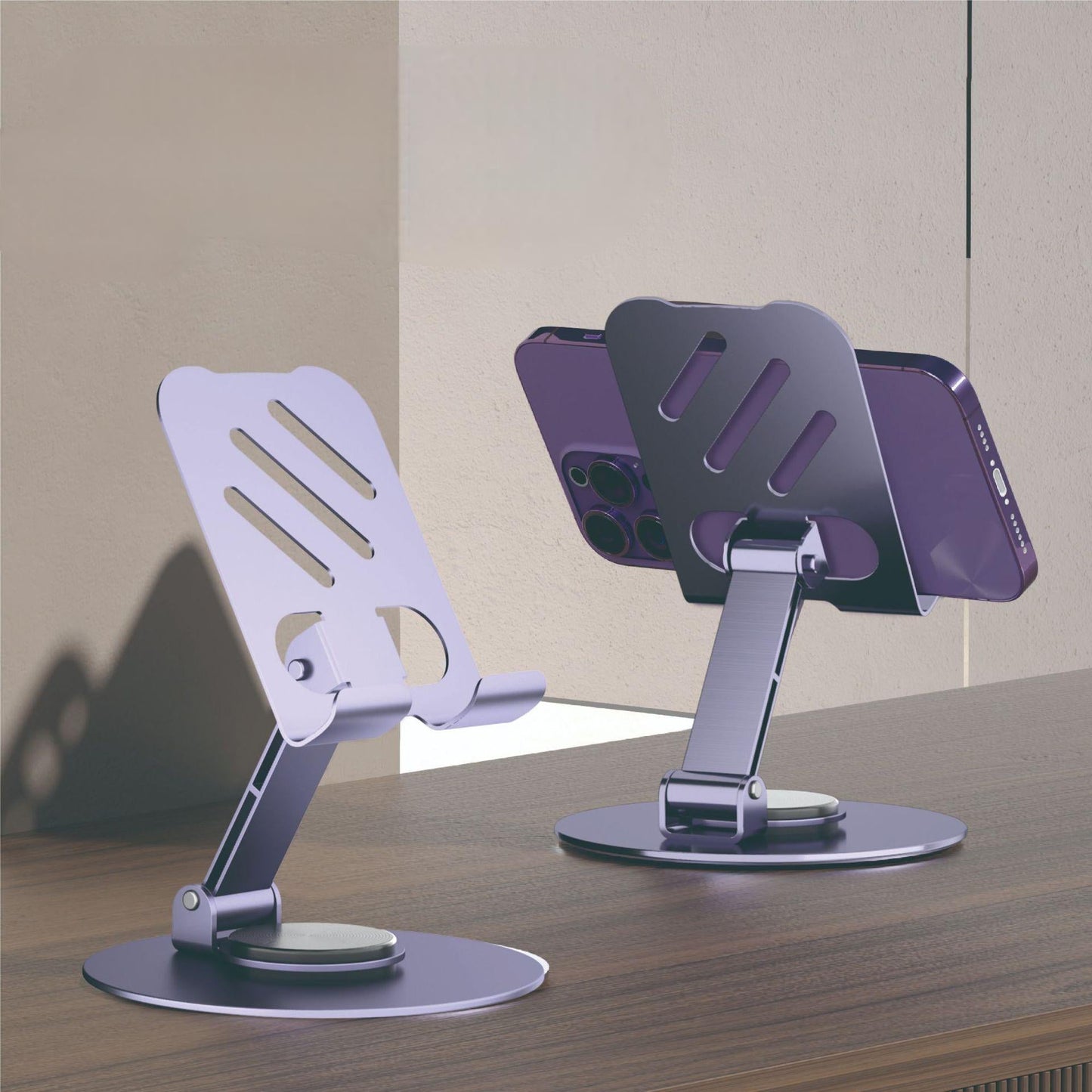 Aluminum alloy desktop phone holder with 360 degree rotation and folding, portable lazy all metal phone holder - Korvel