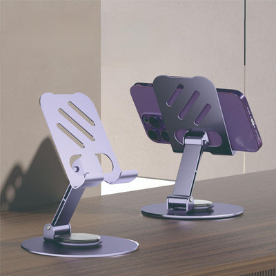 Aluminum alloy desktop phone holder with 360 degree rotation and folding, portable lazy all metal phone holder - Korvel