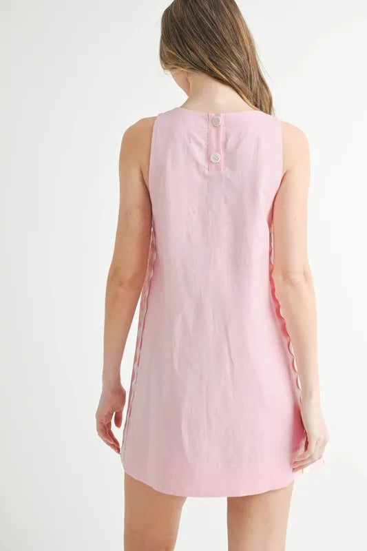 Vestido Mini A-Line de Mezcla de Lino con Ric Rac Lateral para Mujeres