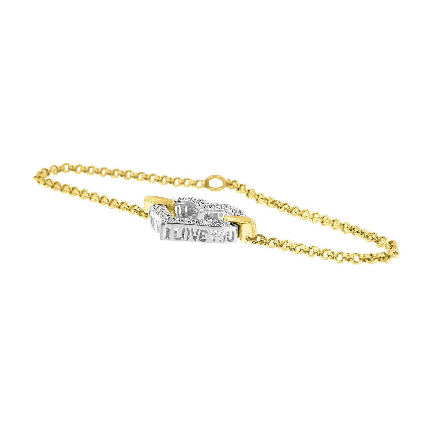 Pulsera de encanto de corazón de diamante de dos tonos de oro de 10K - 1/4 Cttw