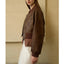 Chaqueta Bomber de Cuero con Cremallera de Inspiración Retro