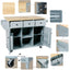 Kitchen handcart with rubber wood leaf countertop, storage cabinet, shelf, and 3 dining room drawers, gray blue - Korvel