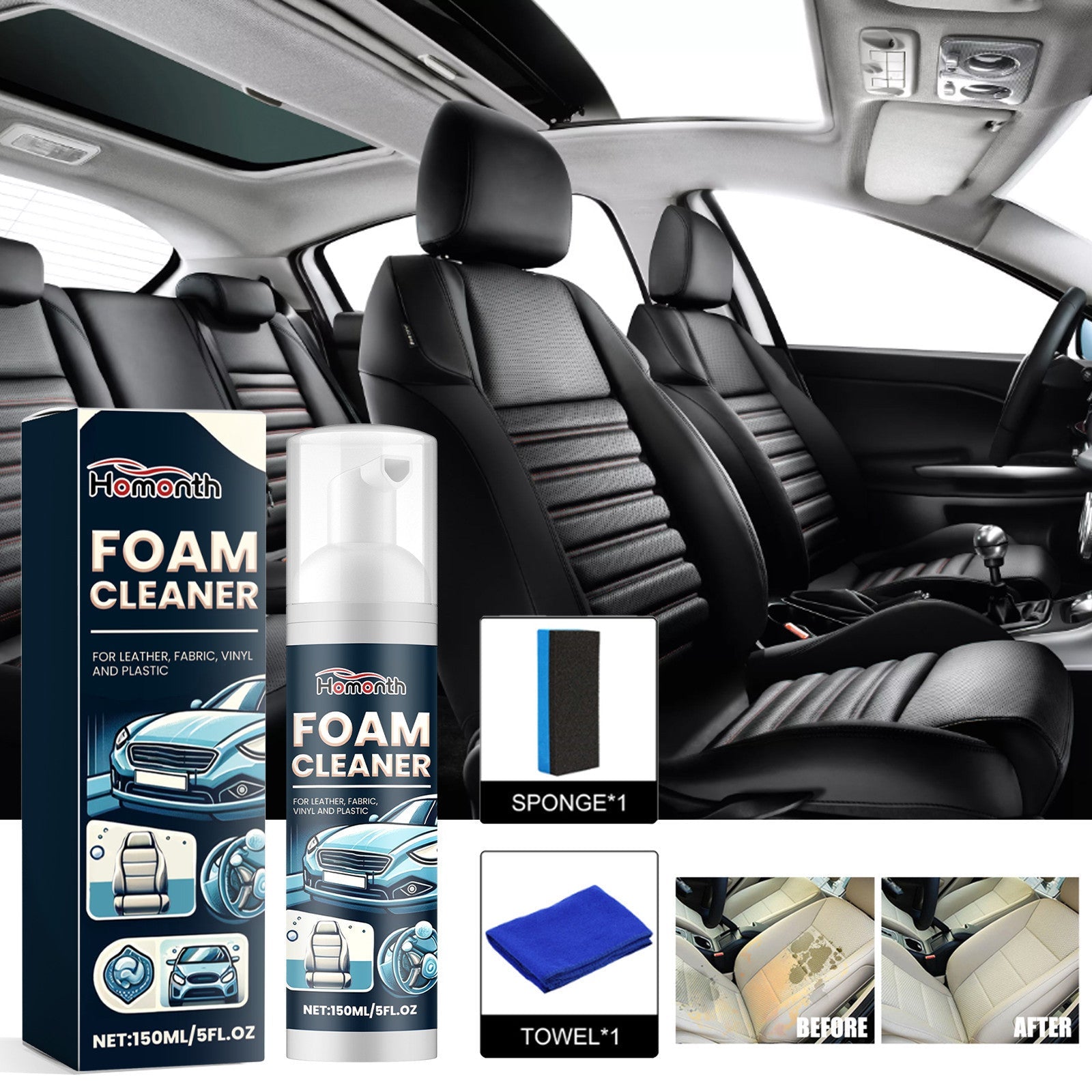 Foam Cleaner, Car Interior Seats Clean Decontamination Bright Refurbishment - Korvel