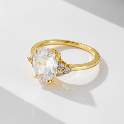 S925 Sliver Moissanite Rings for Women D VVS1 Pear Shape Diamond Engagement Wedding Fine Jewelry Gift - Korvel