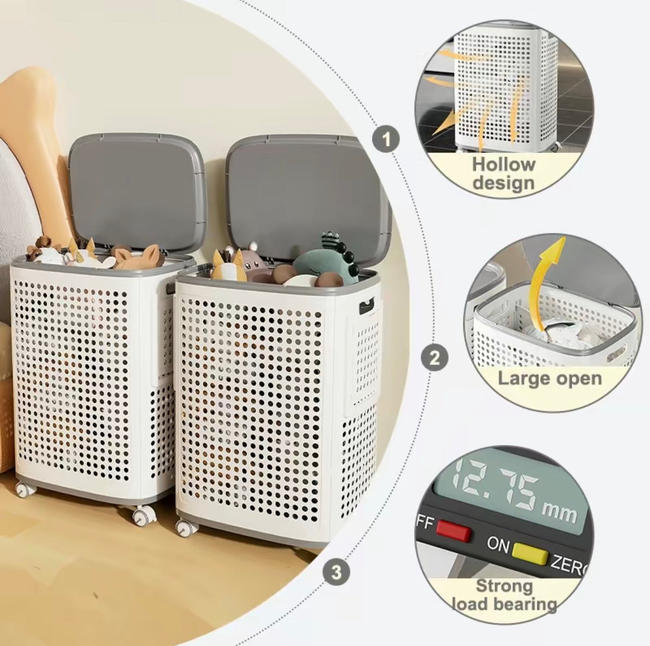 RollEase Modern Laundry Hamper with Wheels