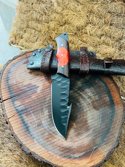 Precision Hunting Skinning Knife – 10" J2 Steel Blade with Artisan Wangi/Resin Handle & Leather Sheath - Korvel