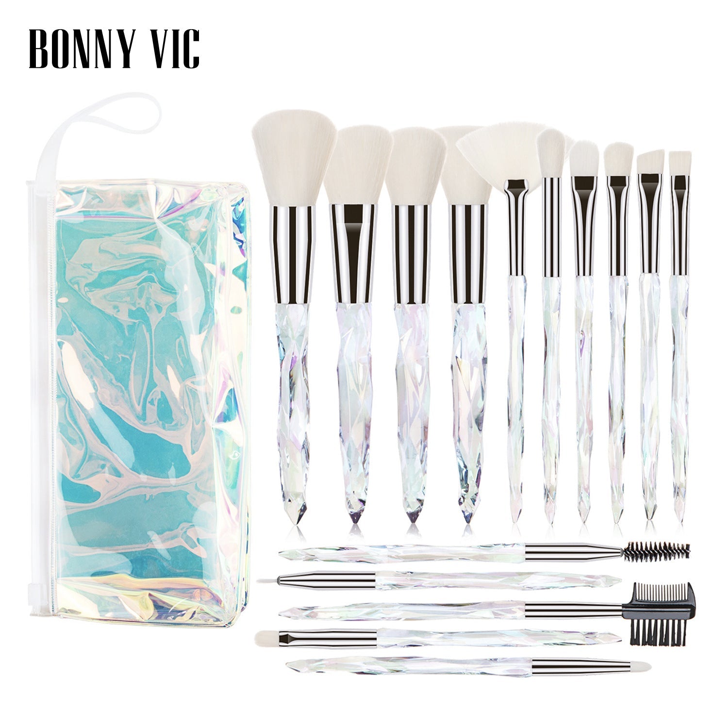 15 pcs Makeup Brushes Diamond Crystal Handle Makeup Tools Foundation Eyeshadow Brush - Korvel