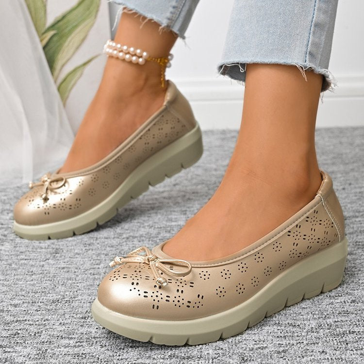 Hollow out ultra light bow soft sole thick sole plus size women's shoes - Korvel