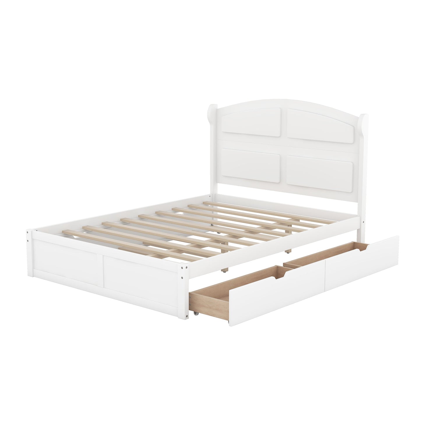 Lit plateforme queen en bois blanc élégant avec lit gigogne