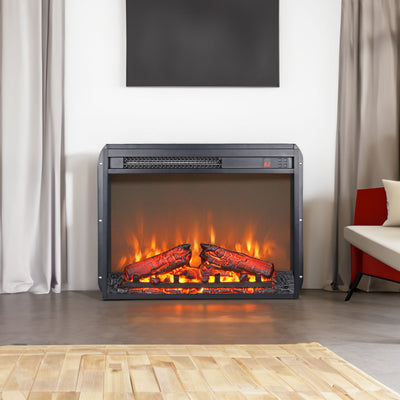 23 inch electric fireplace insert ultra thin heater with log set & realistic flame remote control - Korvel