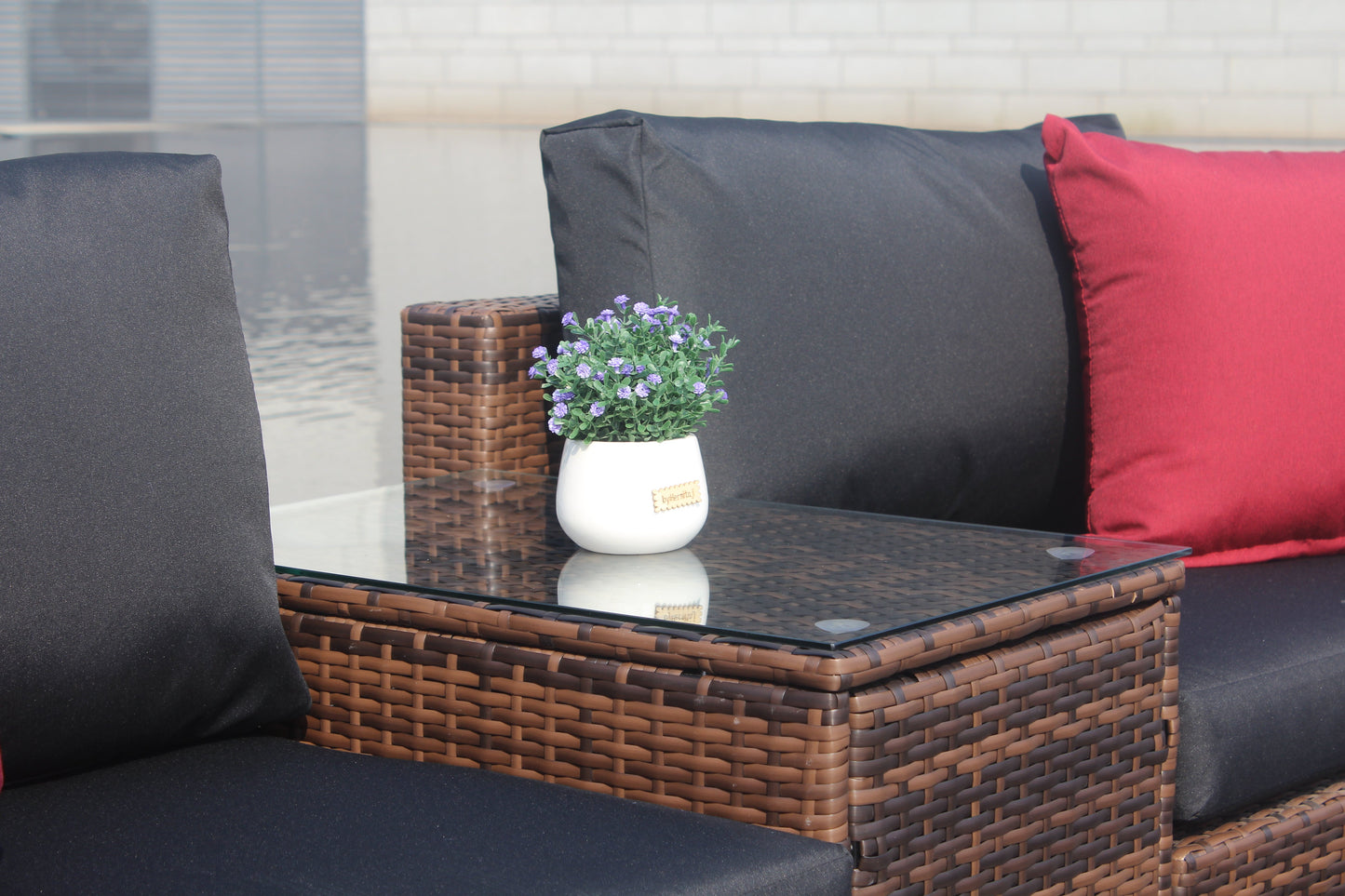 5 Pieces Outdoor Patio Garden Brown Wicker Sectional Conversation Sofa Set - Korvel