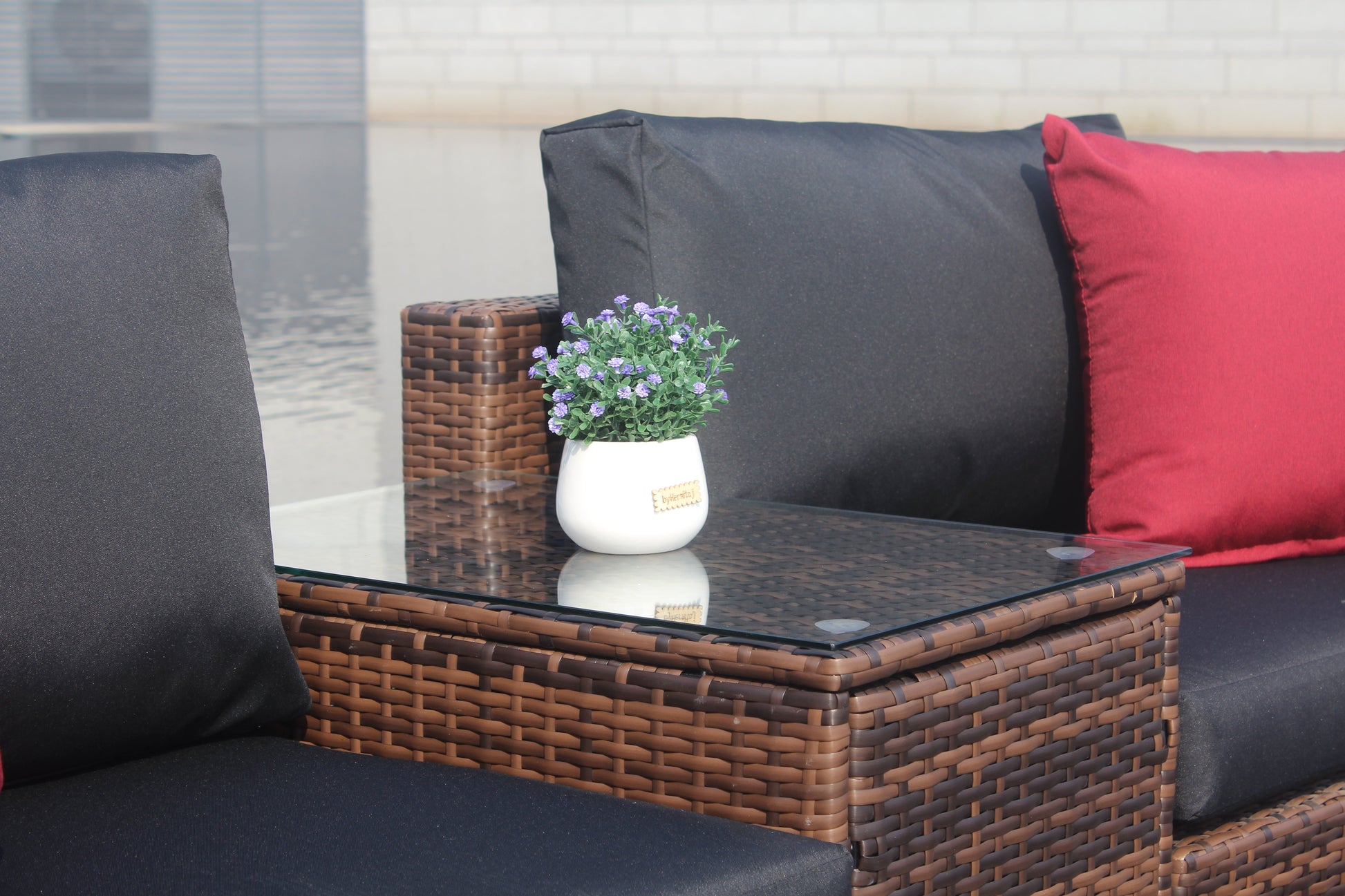 5 Pieces Outdoor Patio Garden Brown Wicker Sectional Conversation Sofa Set - Korvel
