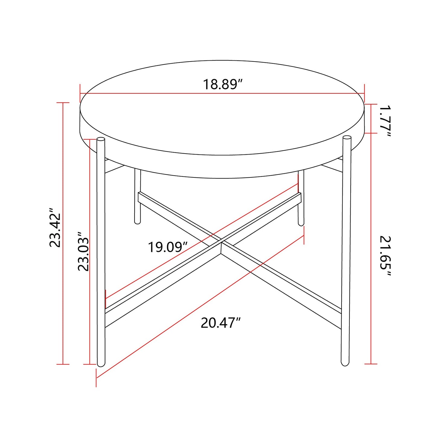 Modern Thread Design Round Coffee Table MDF Table Top with Cross Legs Metal Base(Set of 2 pcs ) - Korvel