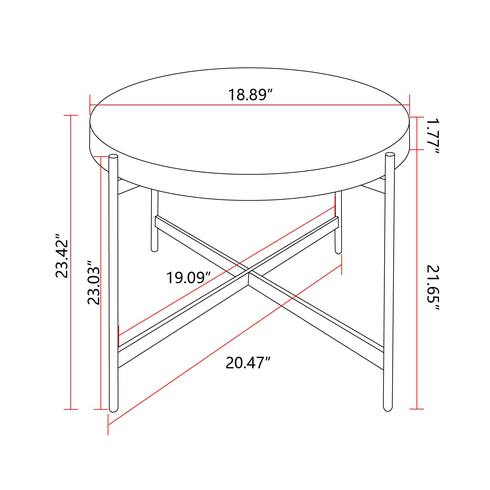 Modern Thread Design Round Coffee Table MDF Table Top with Cross Legs Metal Base(Set of 2 pcs ) - Korvel