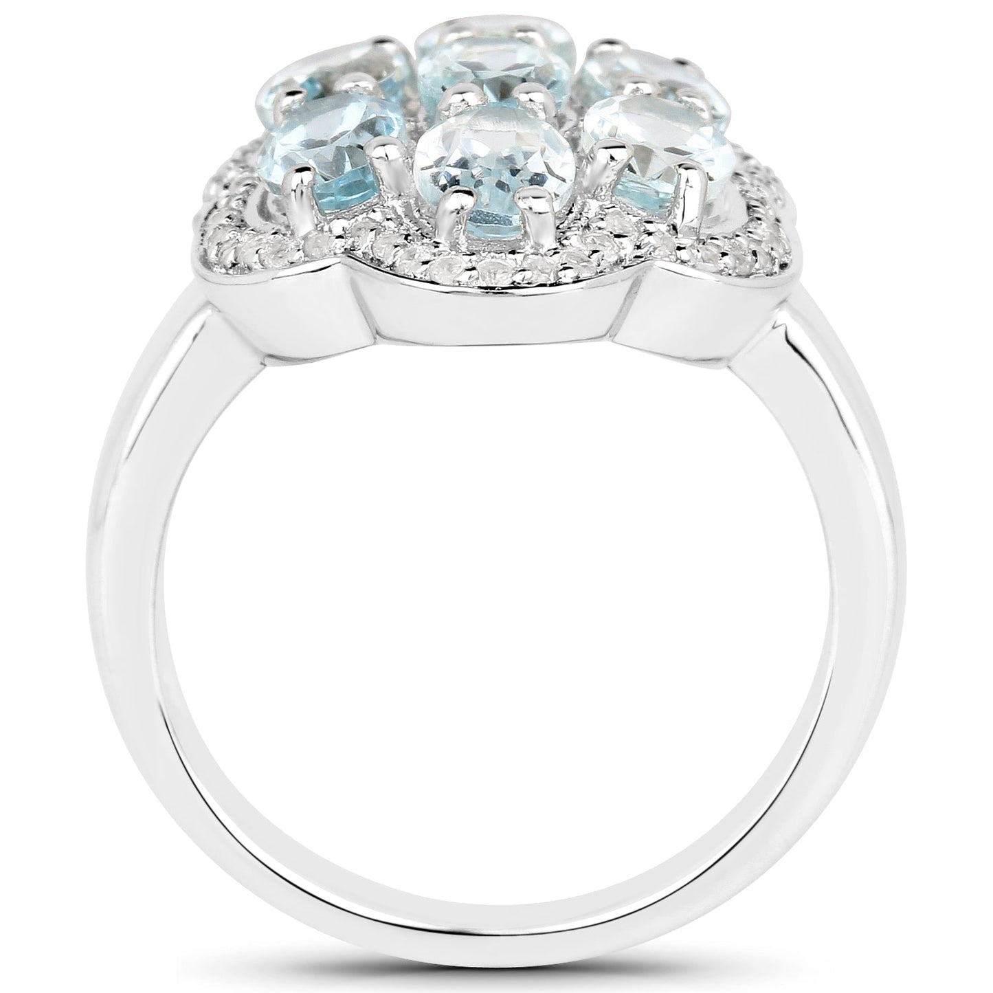 Bague en argent sterling avec aquamarine de 3,09 carats et zircon blanc