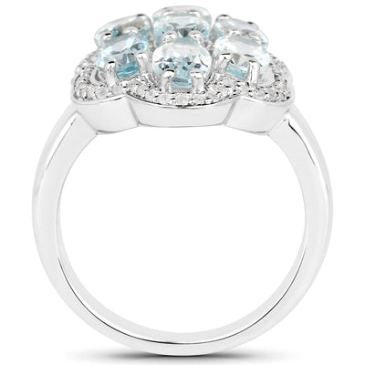 3.09 Carat Aquamarine & White Zircon Sterling Silver Ring