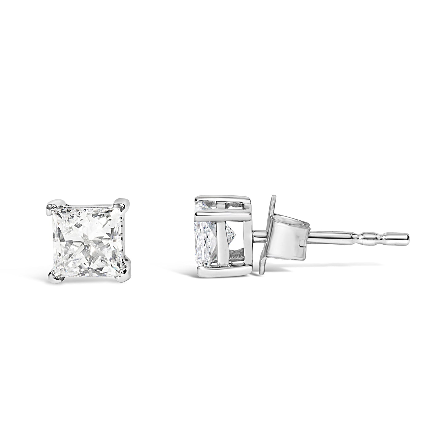 Boucles d'oreilles clou en diamant solitaire en or blanc 14K cultivé en laboratoire